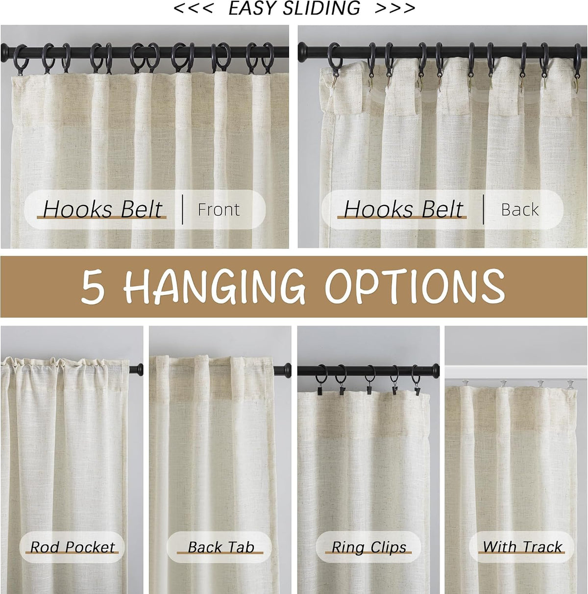 Natural Linen 144 Inch Length Curtains for Tall Floor Ceiling Villa Living Room -Cream Ivory Bak Tab Hooks Pleated Easy Open Sliding Semi Sheer 144 inch Extra Long 2 Story Window Curtains,12 Foot