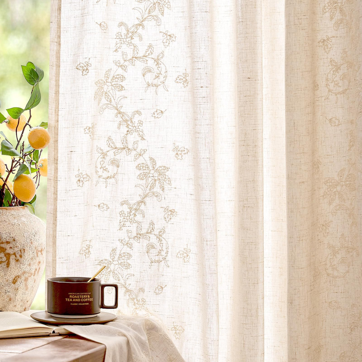 jinchan Floral Sheer Curtains, Back Tab 50x84 Inch, 2 Panels Green