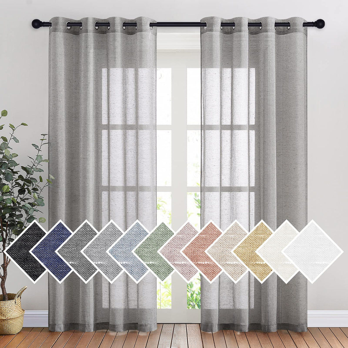 NICETOWN White Sheer Linen Curtains 84 Inch Length 2 Panels Set, W52xL84