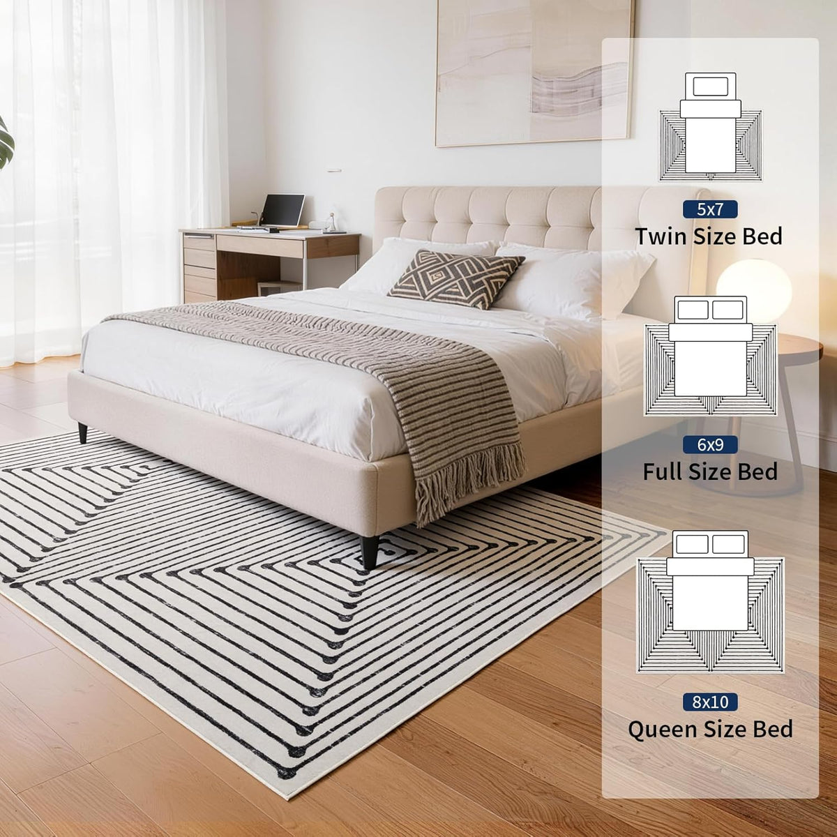 YIHOUSE Washable 5x7 Area Rugs for Living Room, Black and White Striped Rug for Bedroom Playroom Non Slip Low Pile, Soft Modern Geometric Carpet for Entryway Home Office Decor
