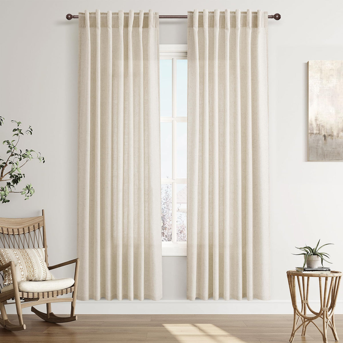Joywell Linen Sheer Curtains 84 Inches Long for Living Room Beige Cream