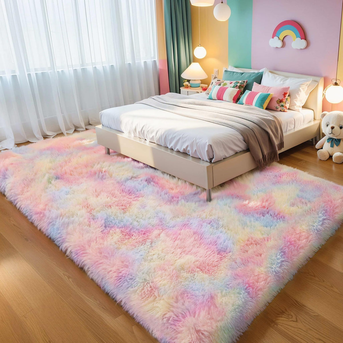 Pink Fluffy 4x6 Area Rugs for Bedroom Girls, Plush Washable Carpet