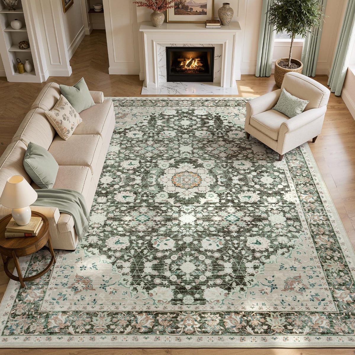 Lessymo 8 x 10 Area Rugs for Living Room, Machine Washable Rug Grey White