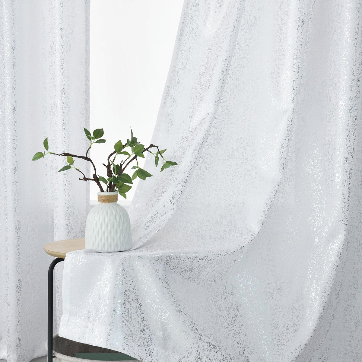 Silver Grey Sheer Curtains with Foil Dots, Grommet, 2 Panels 52 x 84 Inch
