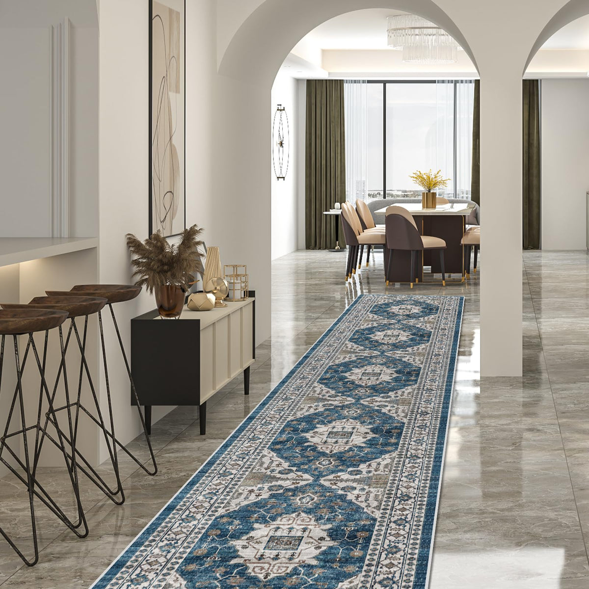 2x6 Hallway Washable Runner Rug : Vintage Soft Kitchen Laundry Runner with Non Slip Backing Farmhouse Entryway Living Room Floor Mat Stain Resistant Carpet for Bedroom Bathroom Distressed Beside Rug
