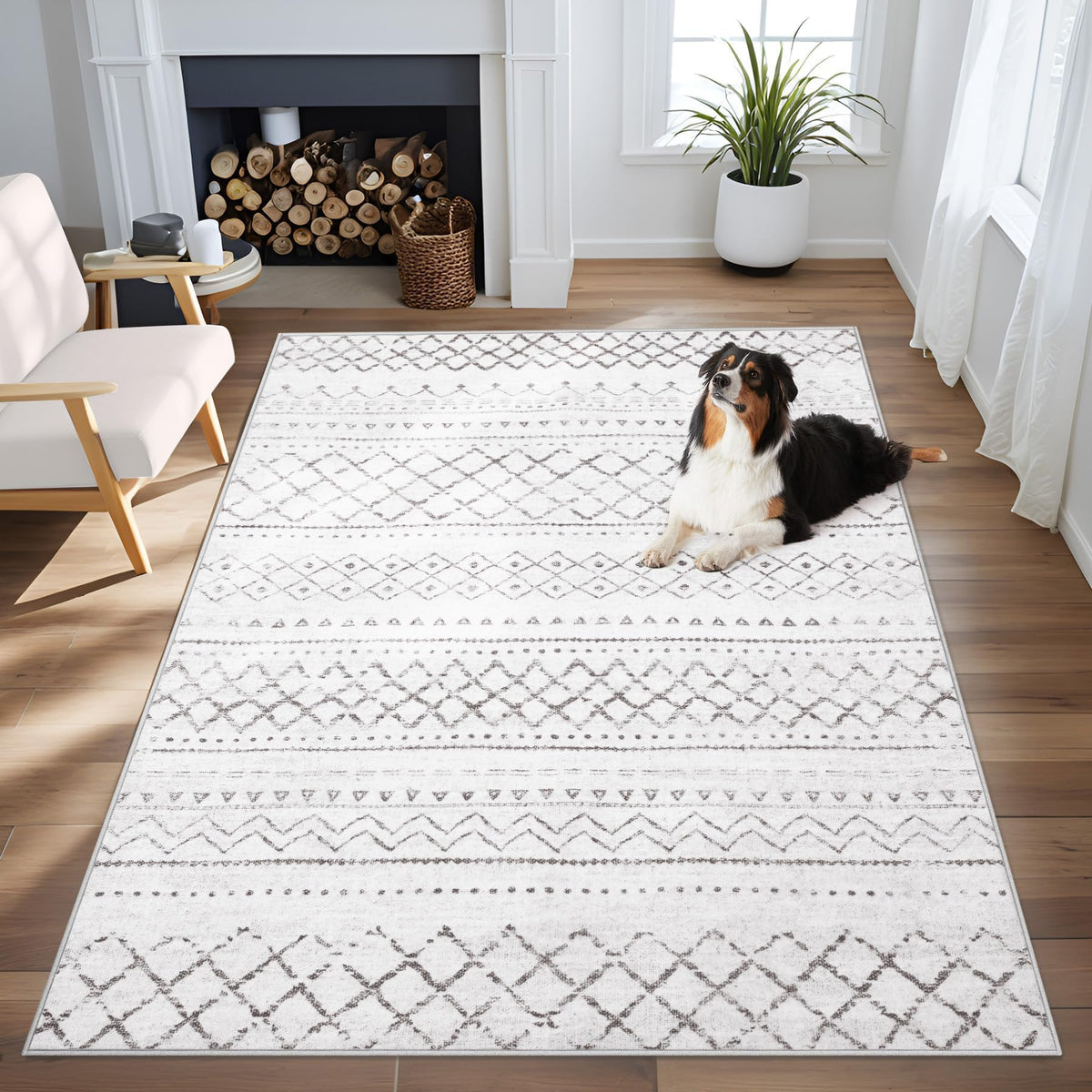 Area Rug 4x6 Geometric Rug: Washable Boho Moroccan Rugs Soft Farmhouse Rug, Modern Neutral Stain Resistant Indoor Floor Carpet for Livingroom Bedroom Dining Table Nursery(Modern Beige,4'x6')