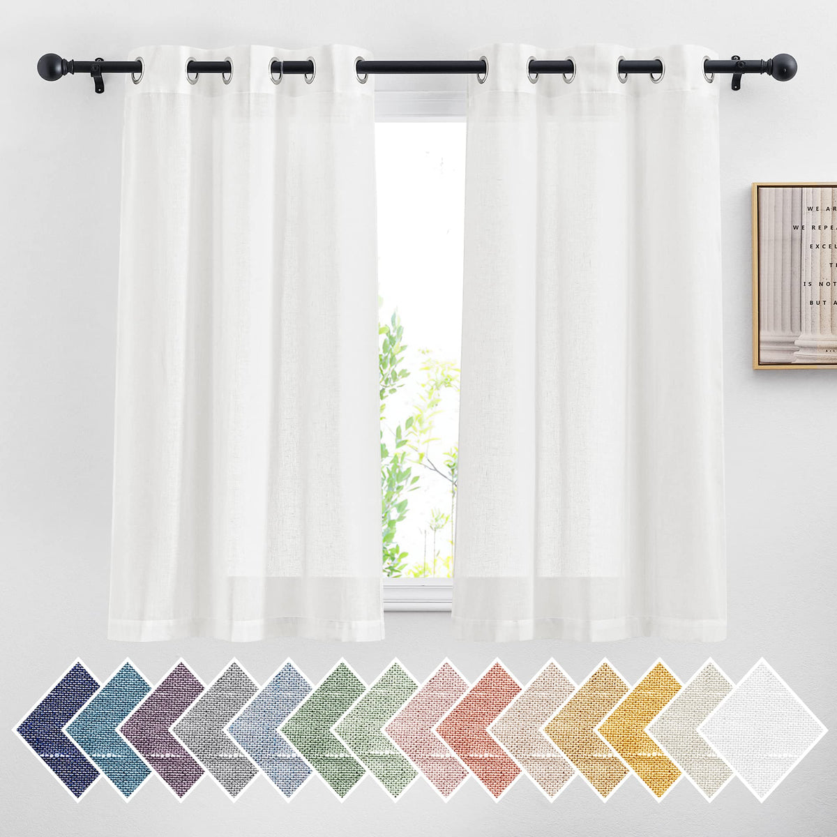 NICETOWN White Sheer Linen Curtains 84 Inch Length 2 Panels Set, W52xL84