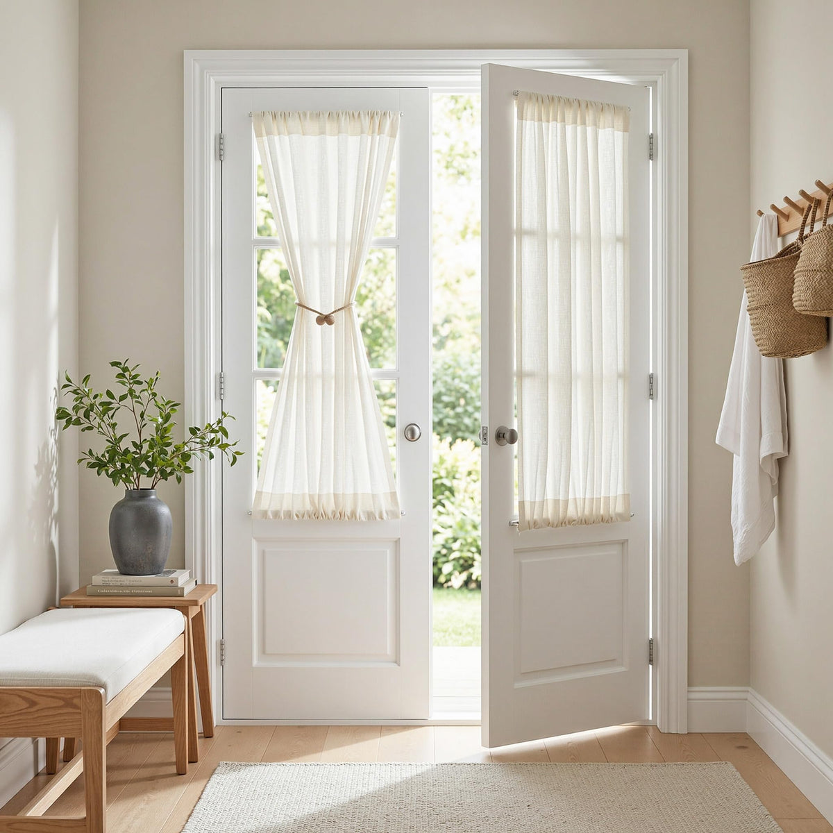 MYSKY HOME Linen Curtains for Living Room, Natural Semi Sheer Curtains & Drapes 84 inches Length 2 Panels Set Farmhouse Country Boho Style Back Tab Draperies for Sliding Glass Door, 50" Wide, Linen