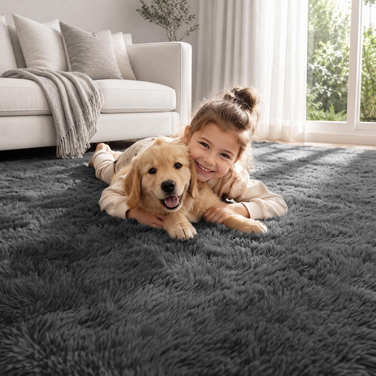 6x9 Area Rugs for Living Room Bedroom,Ultra Soft Fluffy Shag Rug Grey