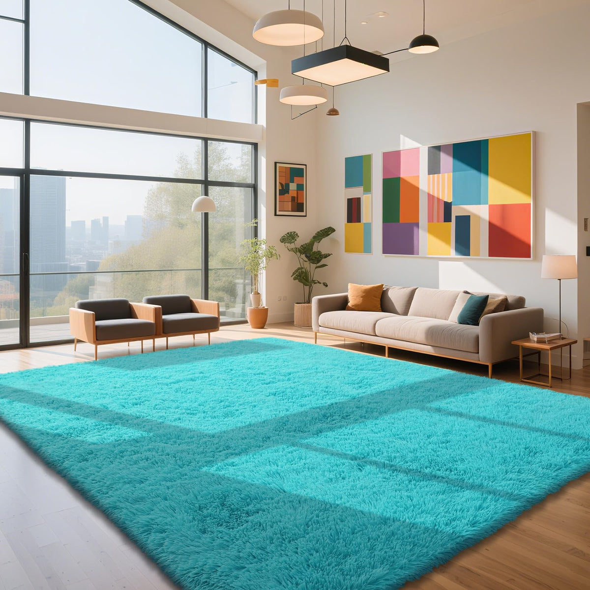 Beige 8x10 Area Rugs for Living Room, Fluffy Shag Rug Large Bedroom Carpet