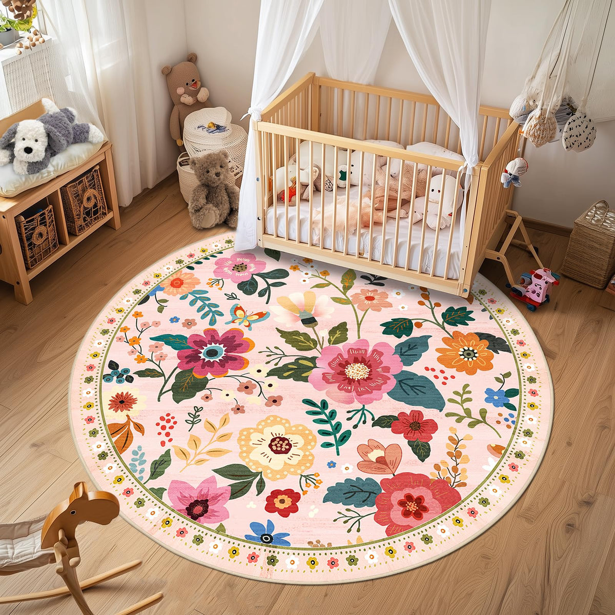 RELEANY Floral Washable 5x7 Area Rugs Pink