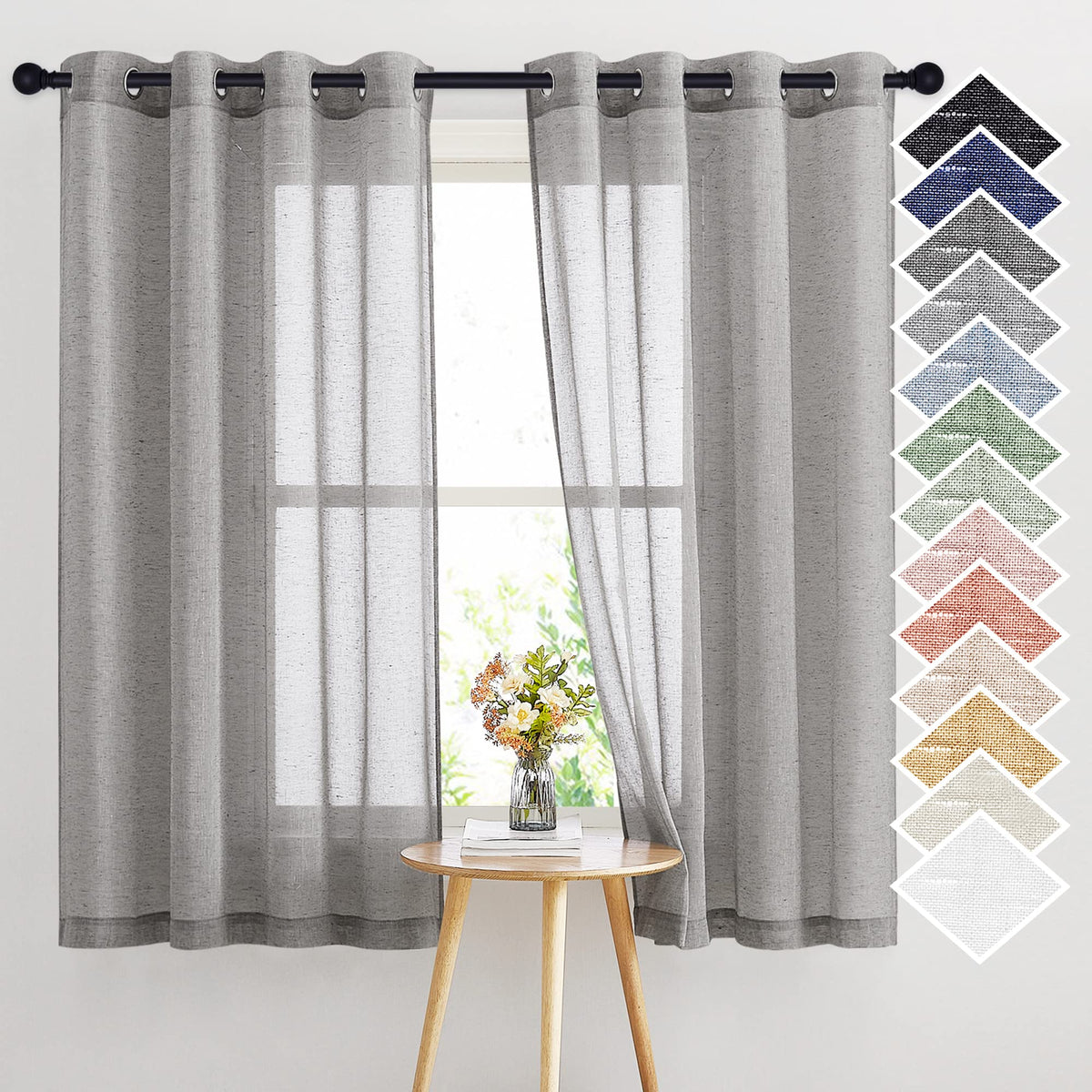 NICETOWN White Sheer Linen Curtains 84 Inch Length 2 Panels Set, W52xL84