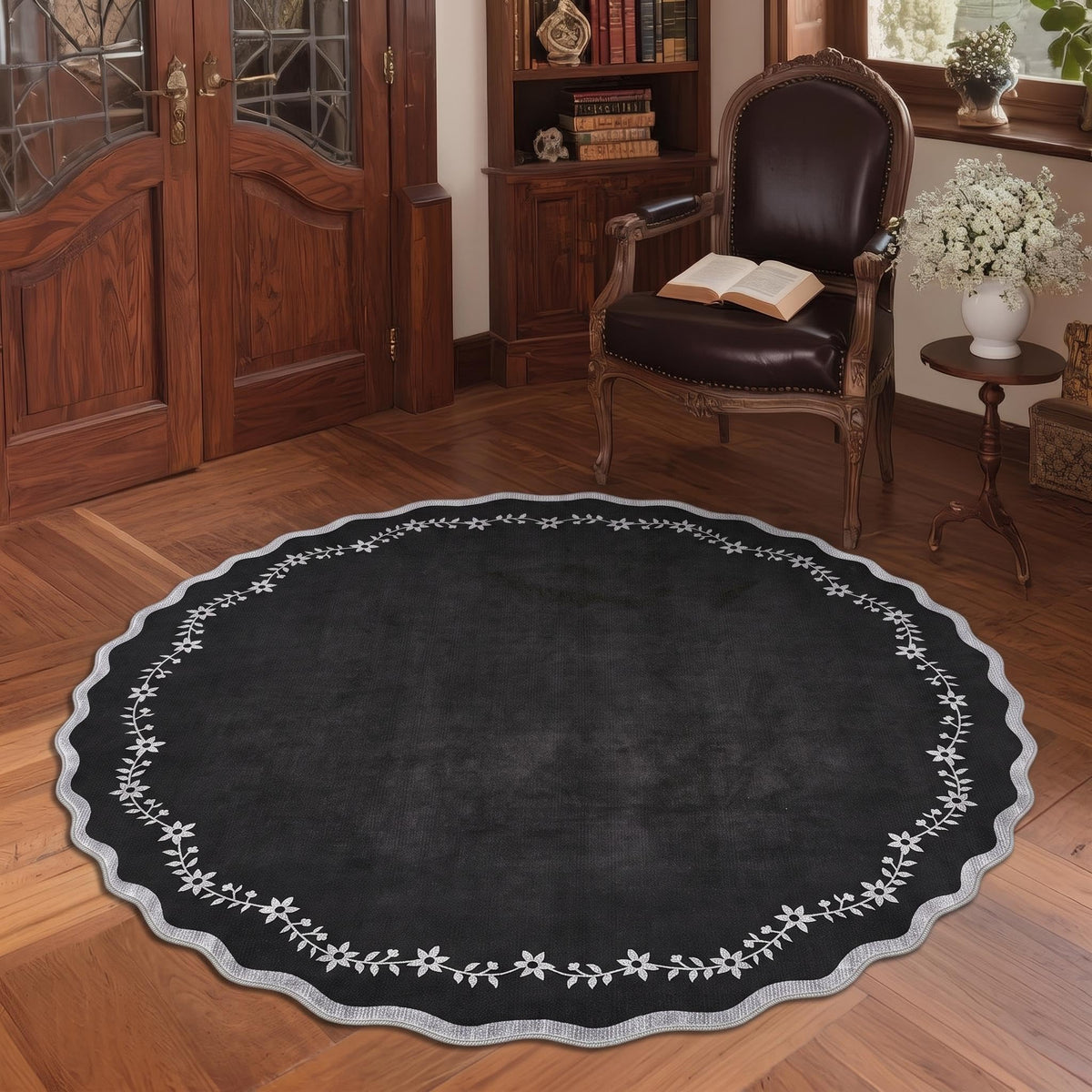 GarveeHome 5x7 Scalloped Area Rug Jute Washable Bedroom Living Room Rug