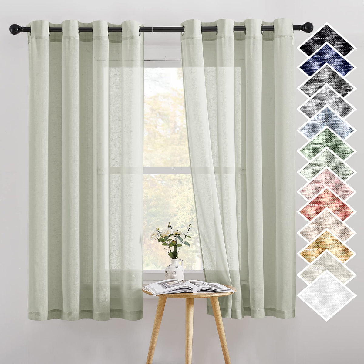 NICETOWN White Sheer Linen Curtains 84 Inch Length 2 Panels Set, W52xL84