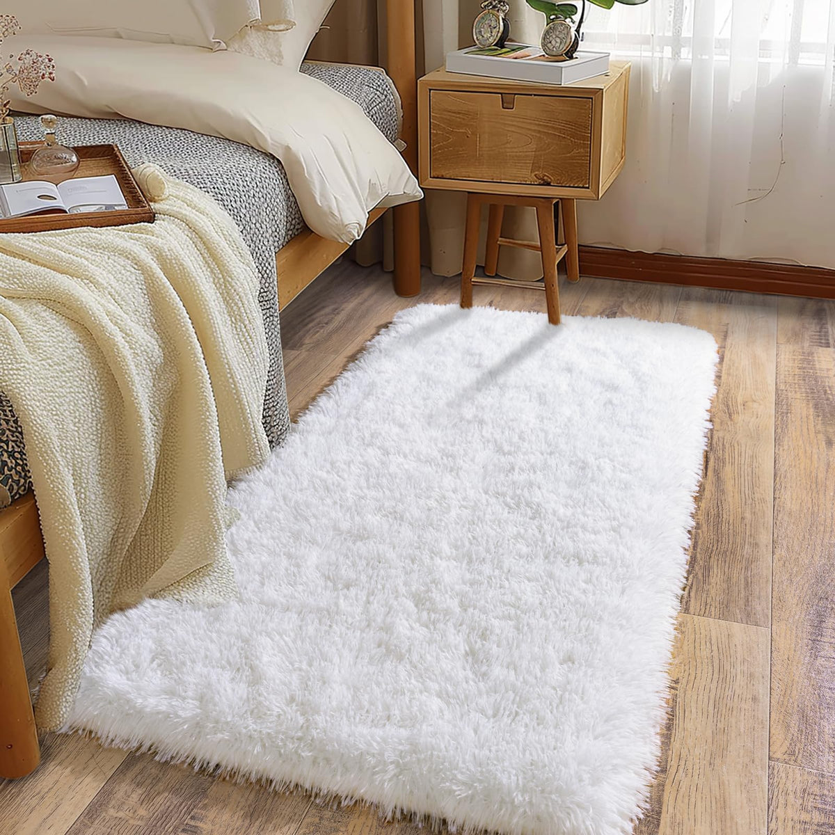 Soft Runner Rugs for Bedroom Hallway 2x6 Beige Fluffy Shag Washable