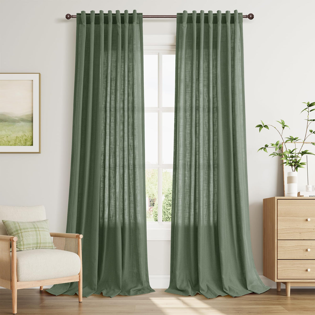 Joywell Linen Sheer Curtains 84 Inches Long for Living Room Beige Cream