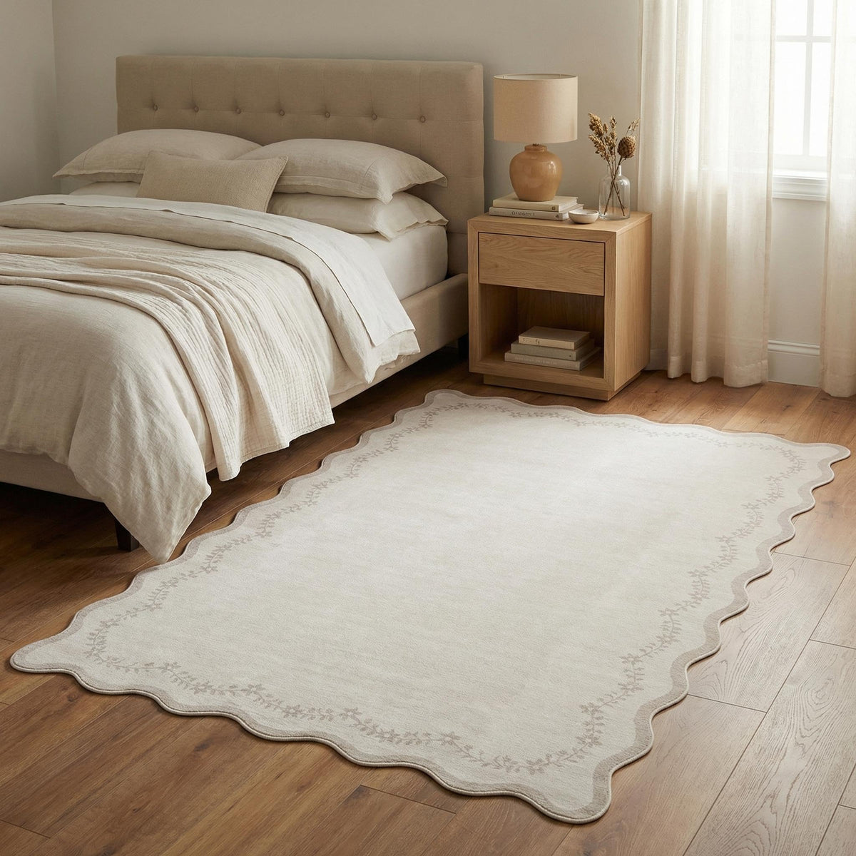 GarveeHome 5x7 Scalloped Area Rug Jute Washable Bedroom Living Room Rug