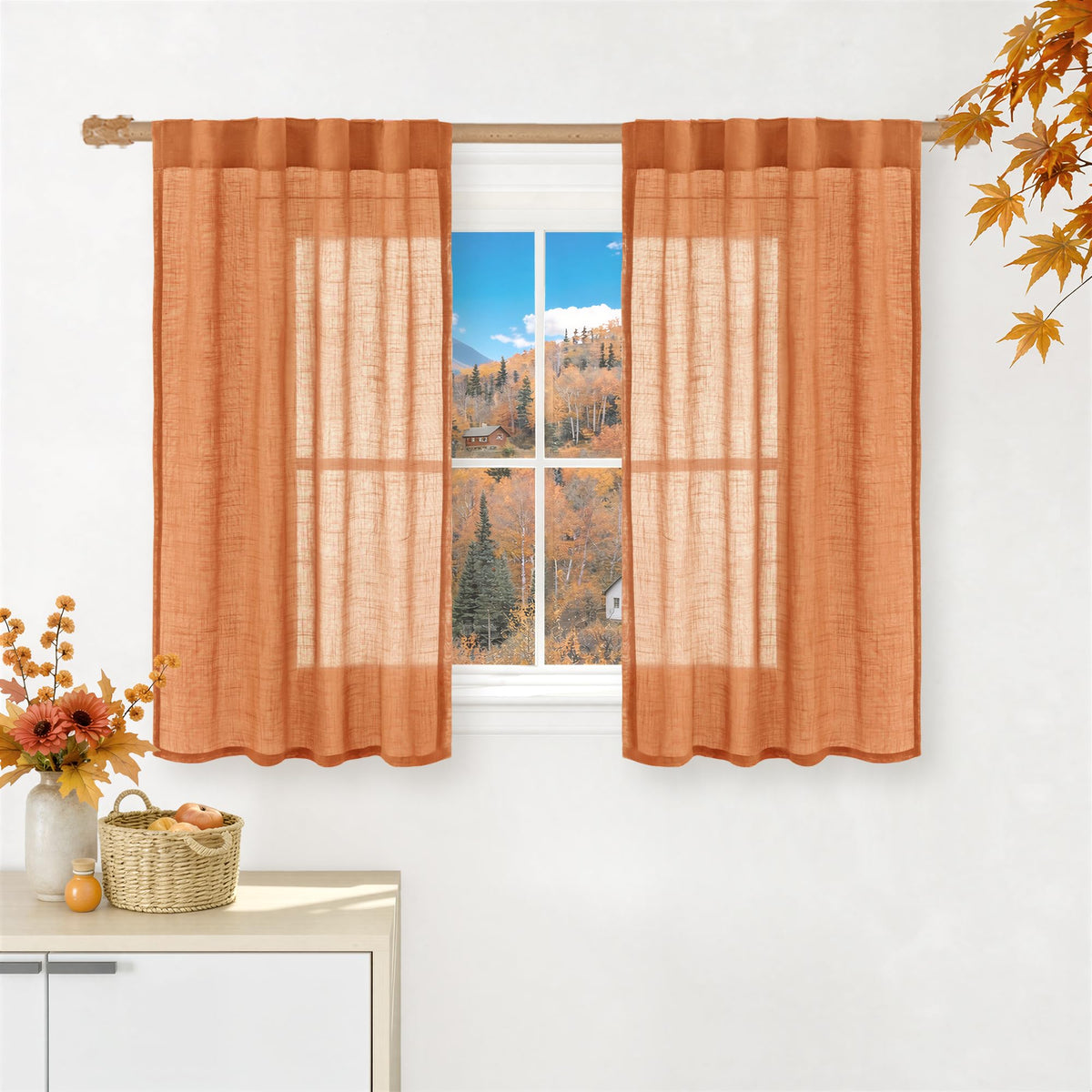 LAMIT Linen Semi Sheer Curtains 84 Inches Long for Living Room 2 Panels