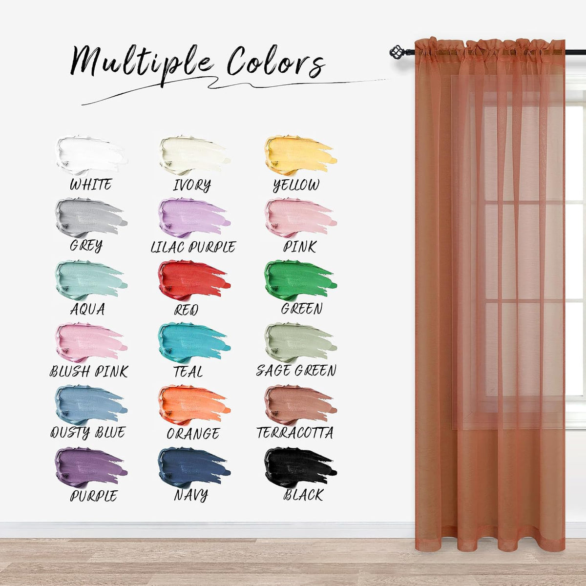 Pitalk Terracotta Curtains 84 Inch Length for Living Room 2 Panel Sets Rod Pocket Sheer Curtains for Living Room Rust Burnt Orange Red