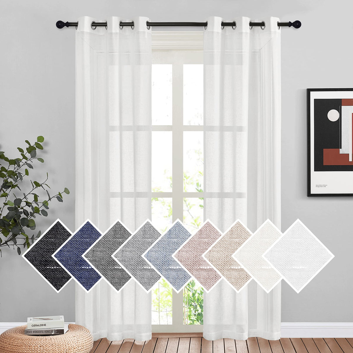 NICETOWN White Sheer Linen Curtains 84 Inch Length 2 Panels Set, W52xL84