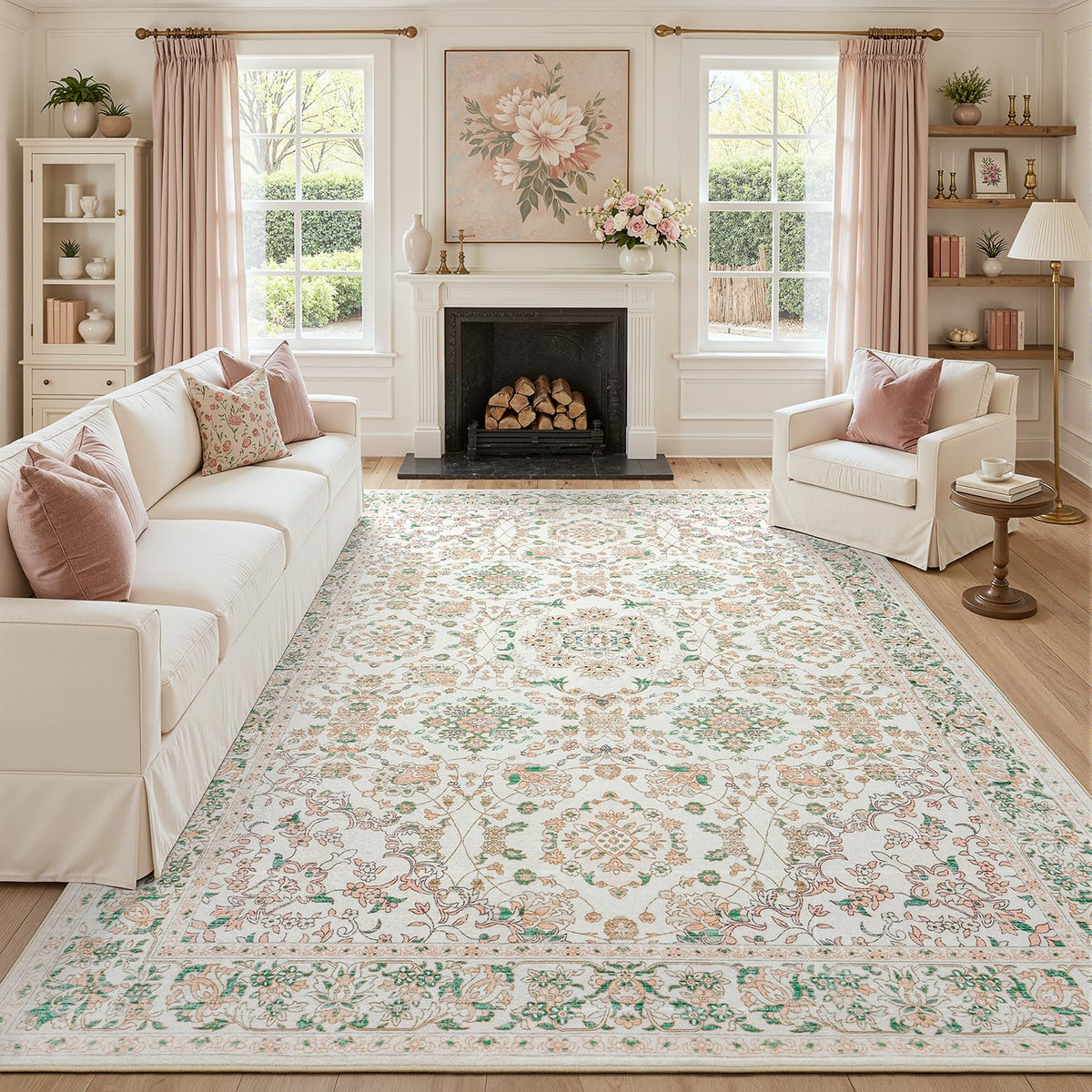 Lessymo 8 x 10 Area Rugs for Living Room, Machine Washable Rug Grey White