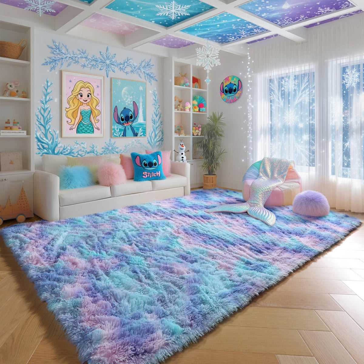 Rainbow Area Rugs for Girls Bedroom Fluffy Soft Vibrant Rugs Kids Playroom