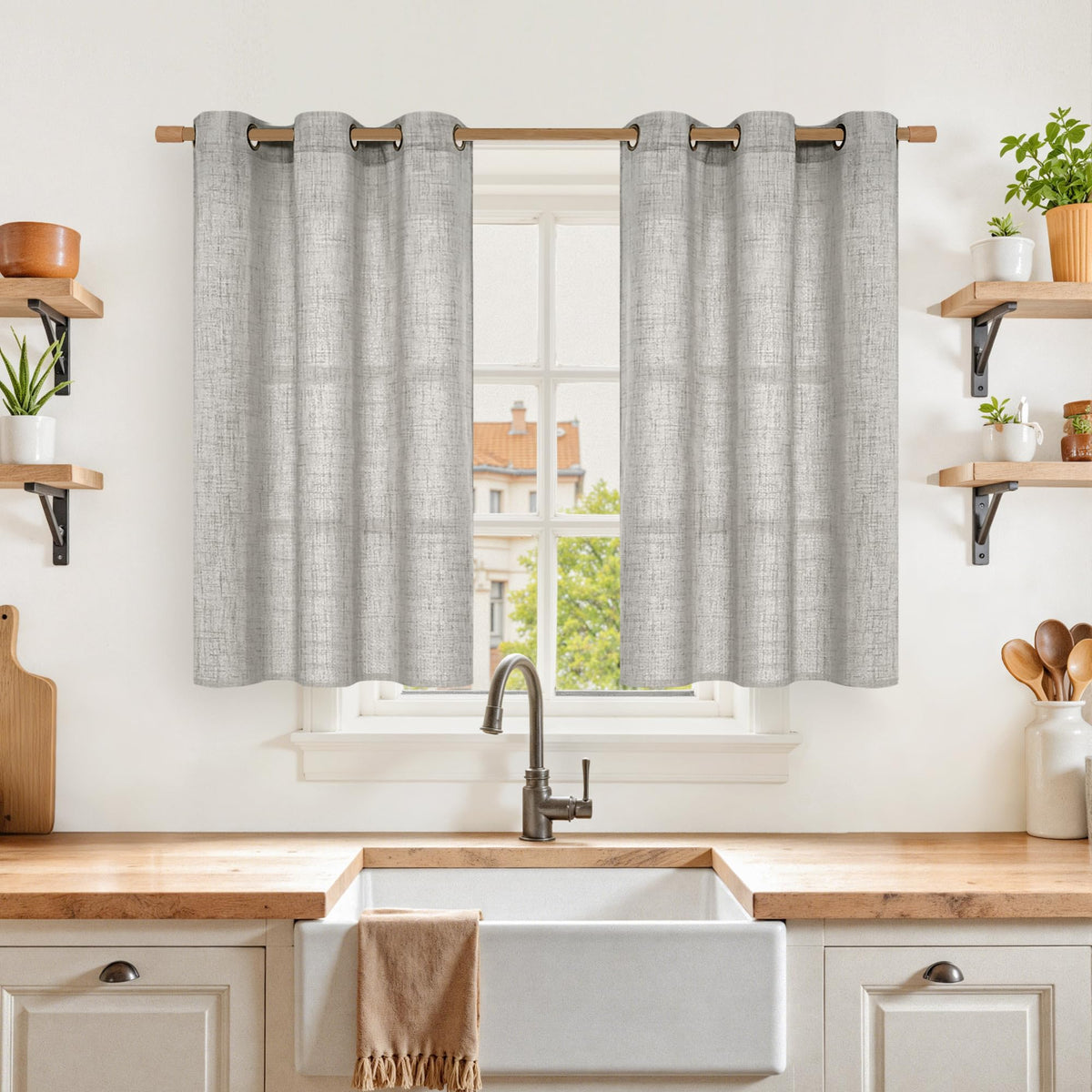 YoungsTex Linen Semi Sheer Curtains 63 Inch Length, Light Filtering Drapes