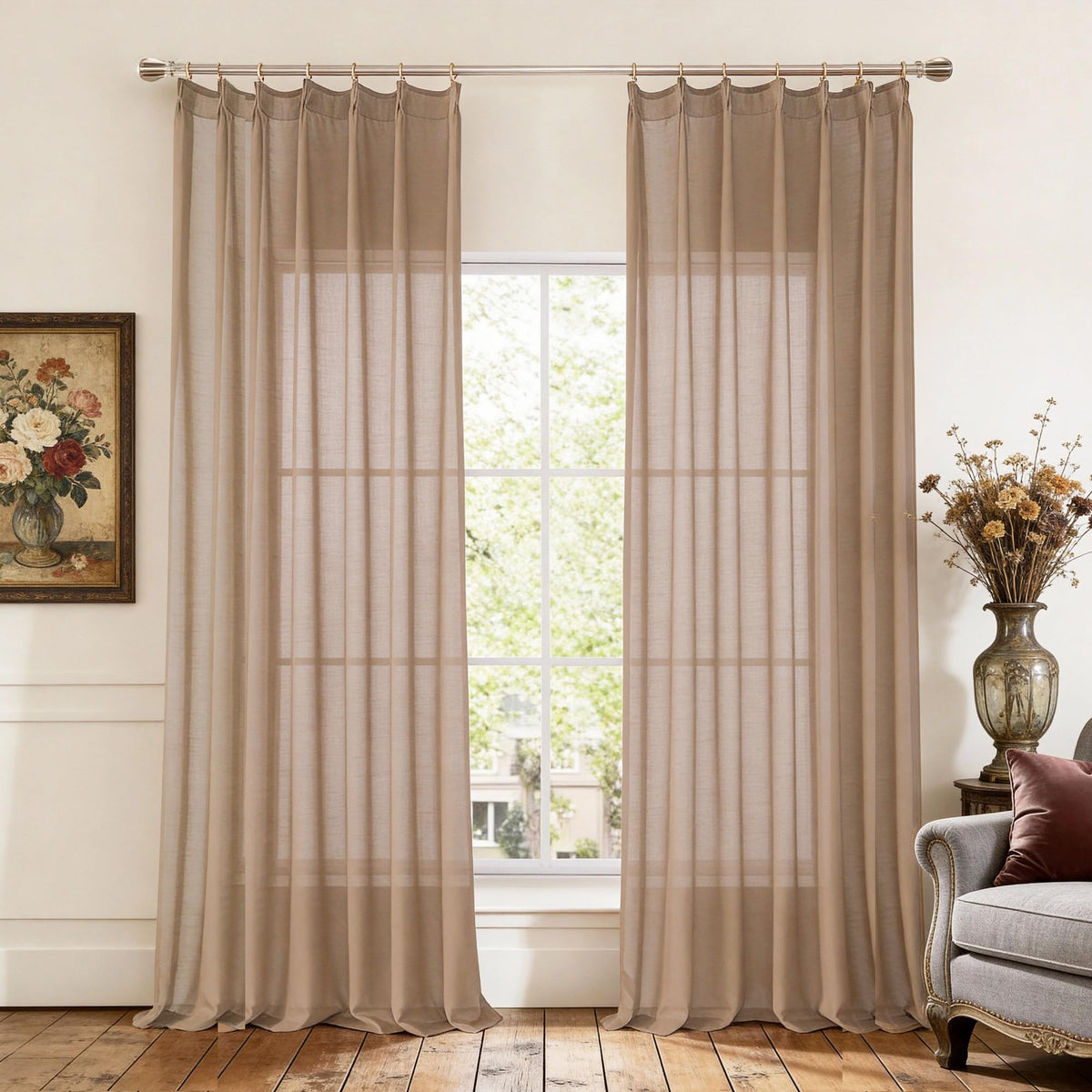 KangBang White Pinch Pleated Sheer Curtains 84 Inches Long 2 Panels
