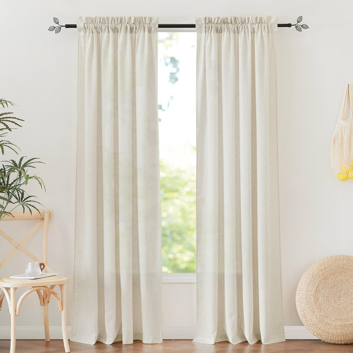 RYB HOME White Semi Sheer Curtains 84 inches Long for Living Room