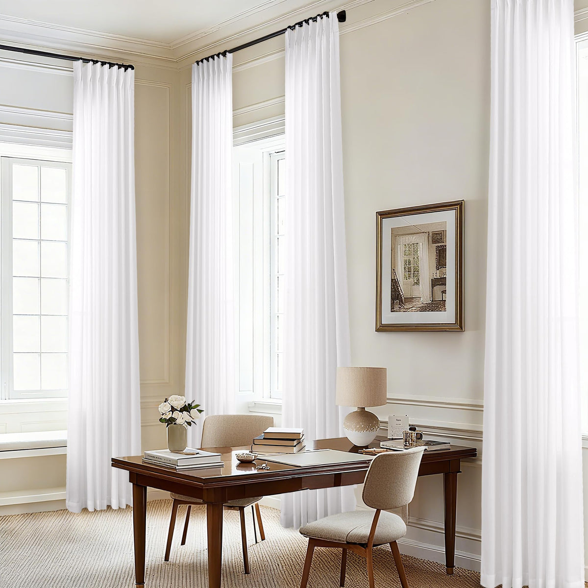 Cream 120 Inch Linen Curtains Pinch Pleated Extra Long Custom Made