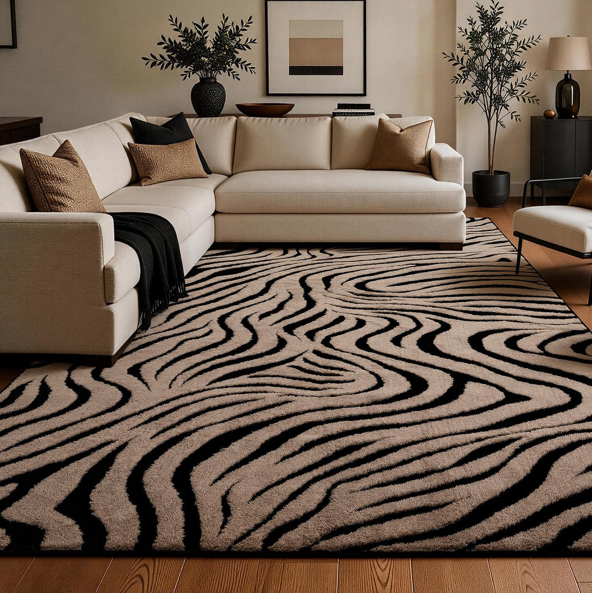 YIHOUSE 5×7 Ft Area Rugs for Living Room: Modern Washable Rug - Abstract Black and Cream White Rug for Bedroom Dining Room Office Playroom Nursery Home Decor - Nonslip Non-Shedding Striped Rugs