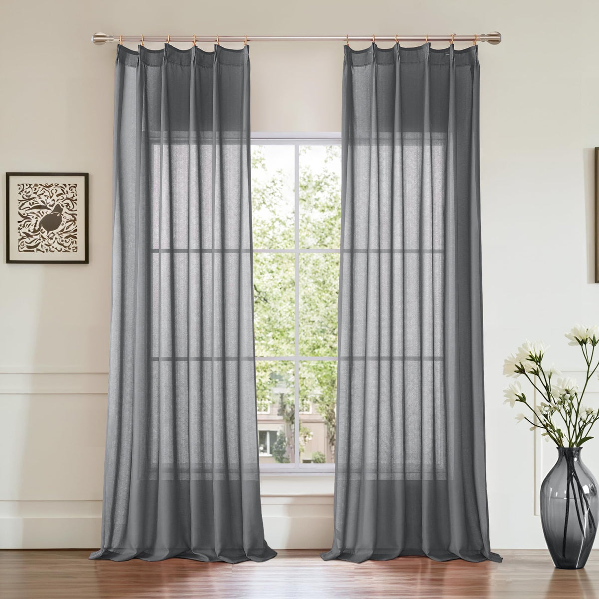 KangBang White Pinch Pleated Sheer Curtains 84 Inches Long 2 Panels