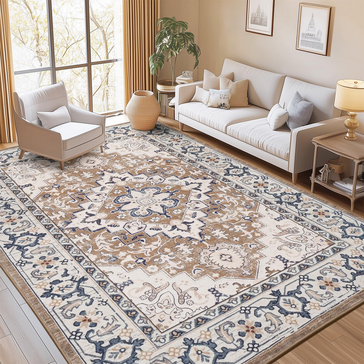 Lofus 5x7 Area Rugs for Living Room Bedroom, Soft Boho Carpet Floral Brown