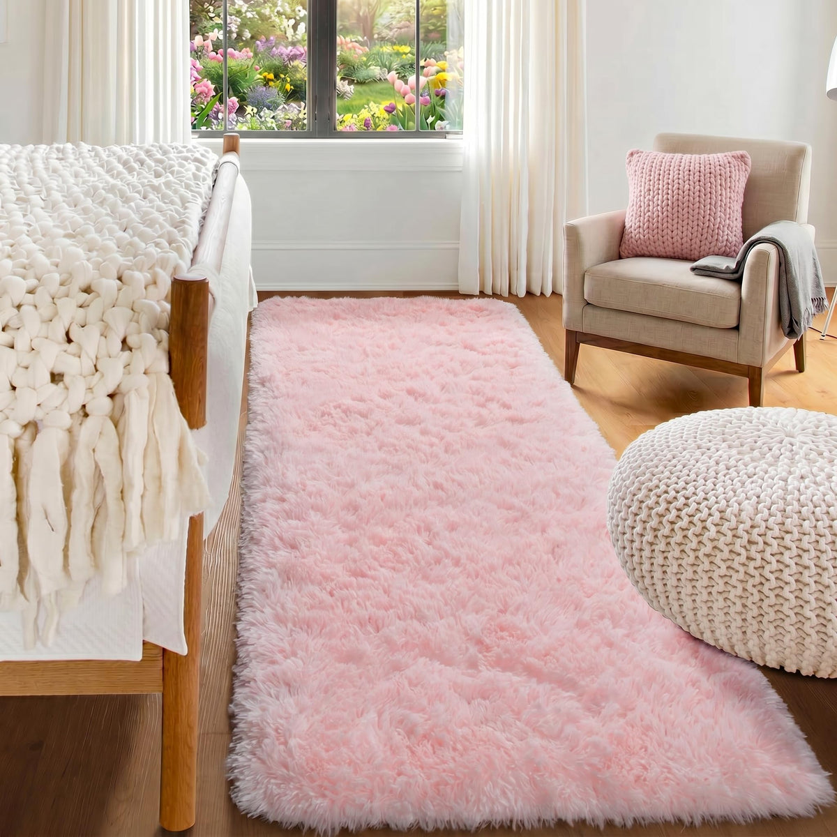 Runner Rugs for Bedroom Living Room, 2x6 Tie-Dyed Beige Hallway Area Rug