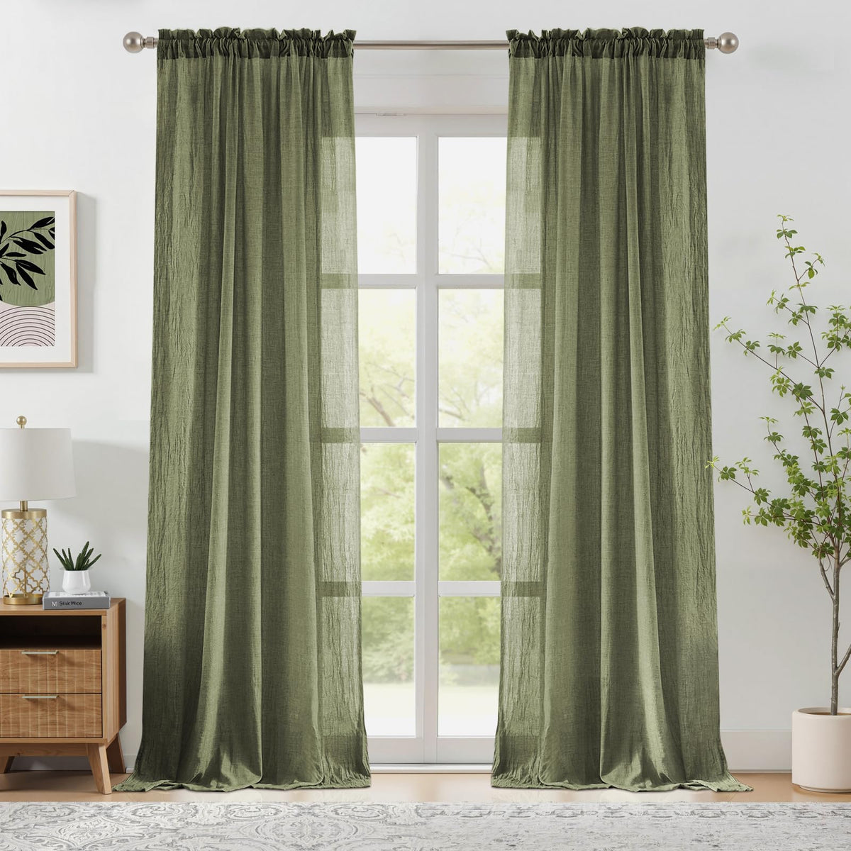 Melodieux Blush Pink Cotton Sheer Curtains 84 Inches Long, Bedroom Living Room Natural Light Filtering Crepe Voile Drapes Rustic Crinkle Linen Sheer Curtains Rod Pocket, 52" W x 84" L, 2 Panels