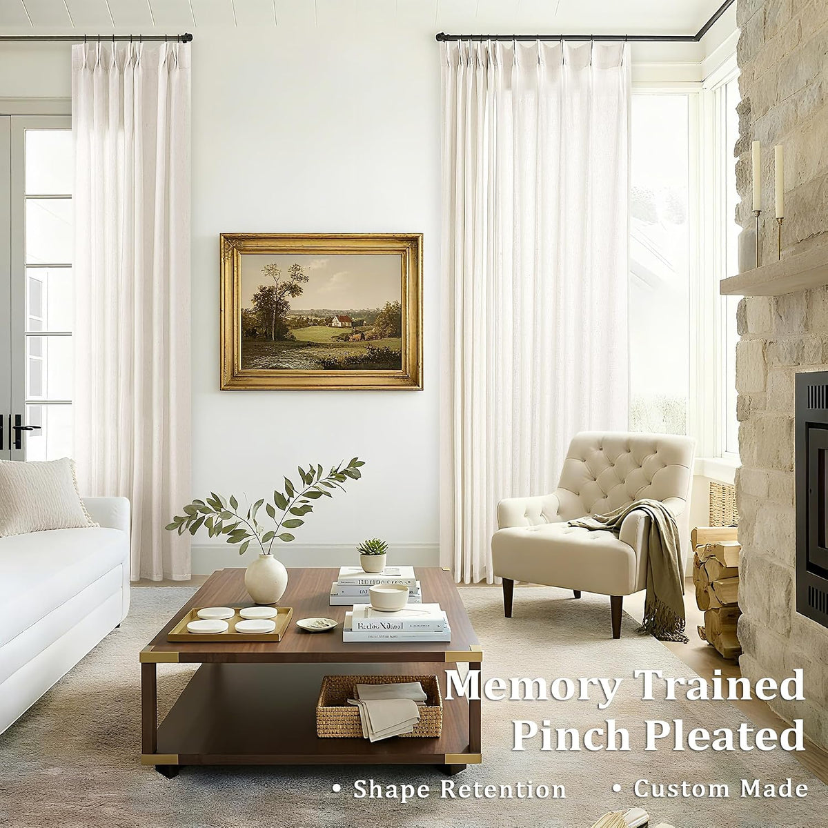Cream 120 Inch Linen Curtains Pinch Pleated Extra Long Custom Made