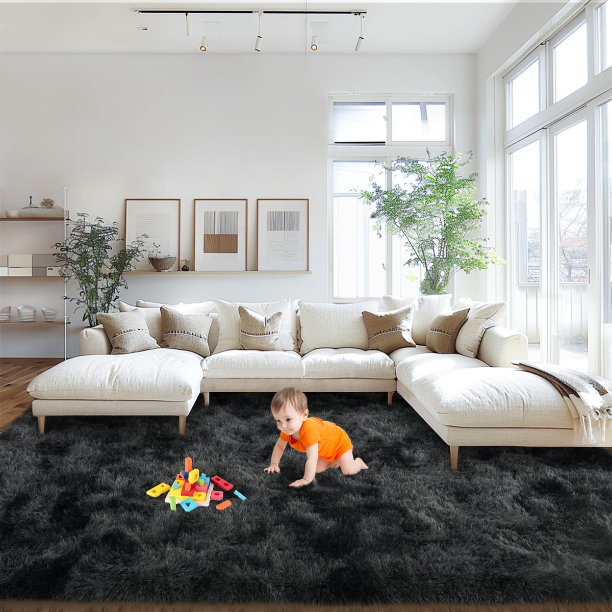 Mugorn 8x10 Area Rugs for Living Room, Large Fluffy Black Rugs for Bedroom