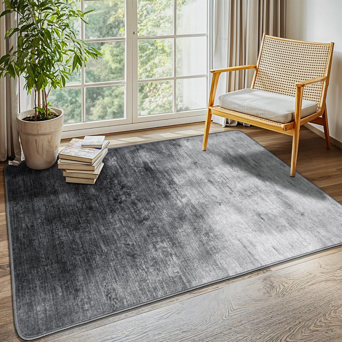 8x10 Washable Area Rug, Black Solid Area Rugs for Living Room & Bedroom