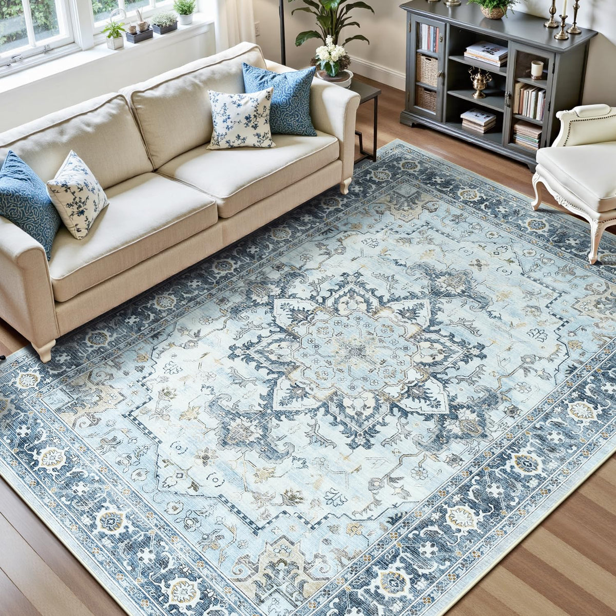 Lofus 5x7 Area Rugs for Living Room Bedroom, Soft Boho Carpet Floral Brown