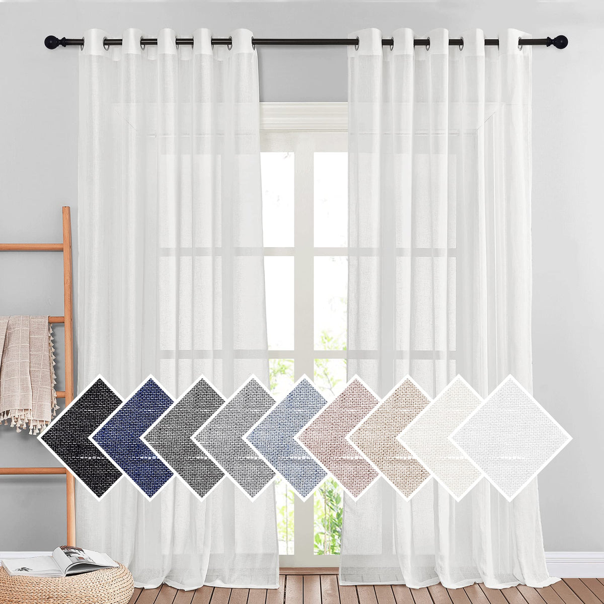 NICETOWN White Sheer Linen Curtains 84 Inch Length 2 Panels Set, W52xL84