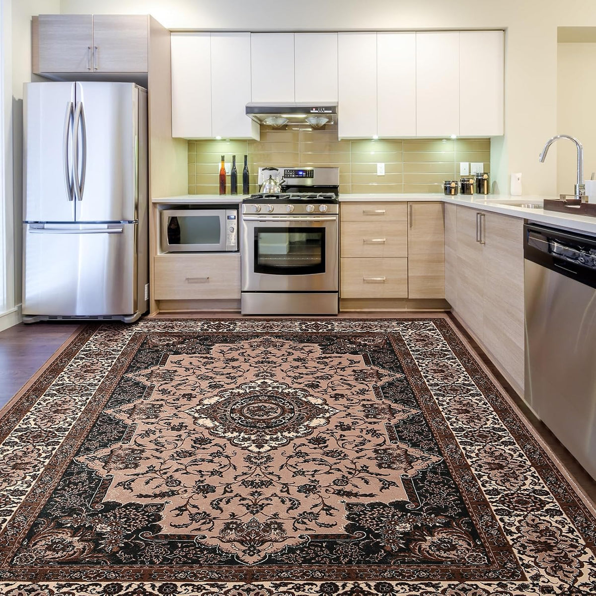 Hanples 5x7 Area Rugs for Living Room, Washable Rug Vintage Floral, Beige