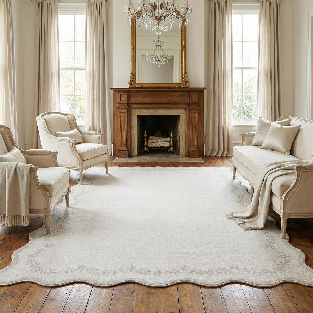 GarveeHome 5x7 Scalloped Area Rug Jute Washable Bedroom Living Room Rug