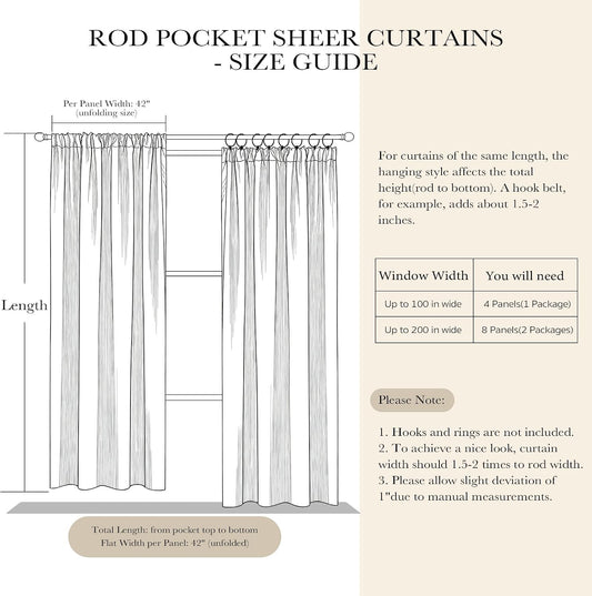PONY DANCE 4 Panels White Sheer Curtains 90 Inches Long, W 42" x L 90"