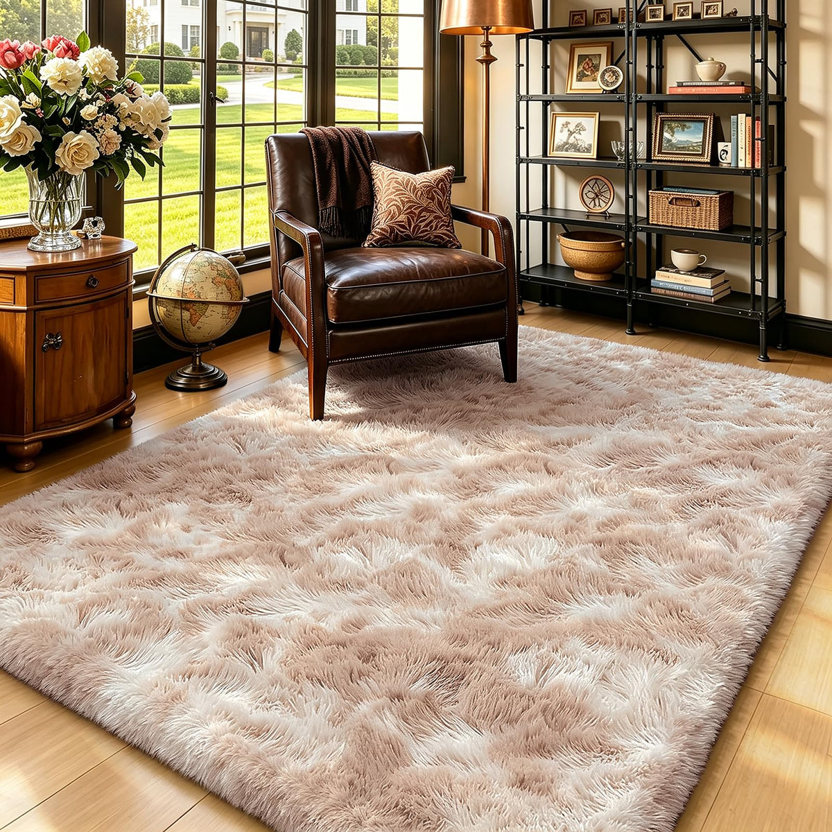Beige 8x10 Area Rugs for Living Room, Fluffy Shag Rug Large Bedroom Carpet