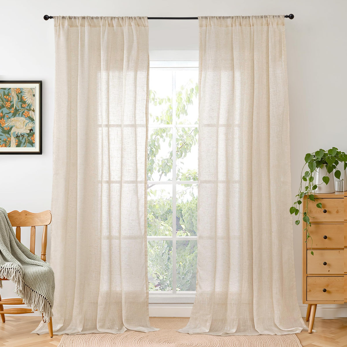 BGment Linen Sheer Curtains 84 Inches Long 2 Panels Set for Living Room