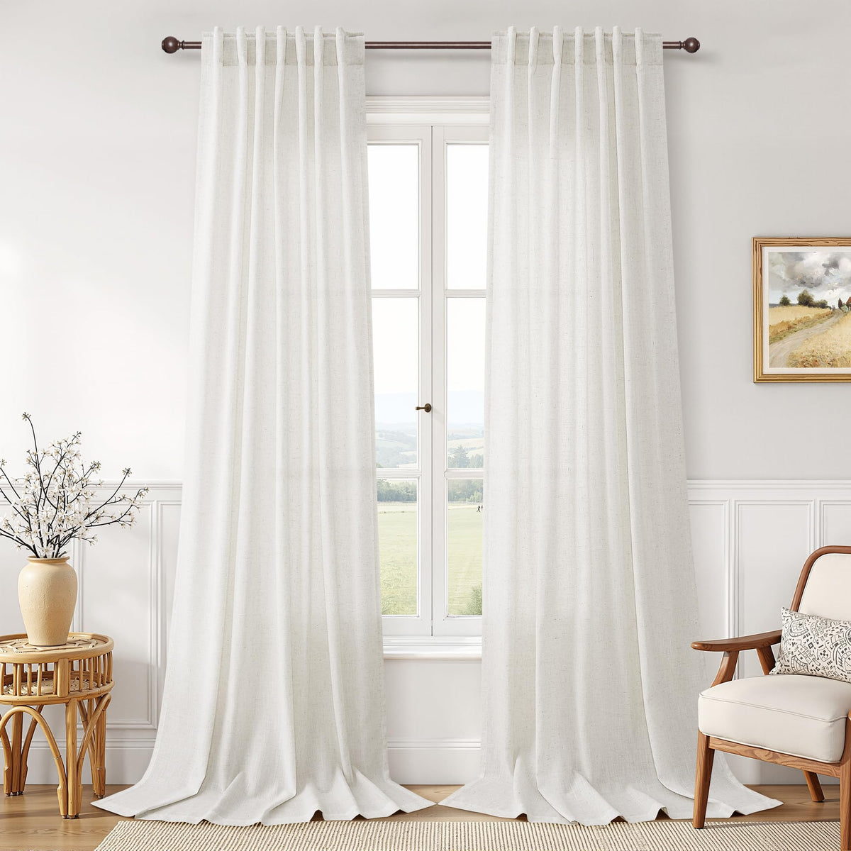 Joywell Linen Sheer Curtains 84 Inches Long for Living Room Beige Cream