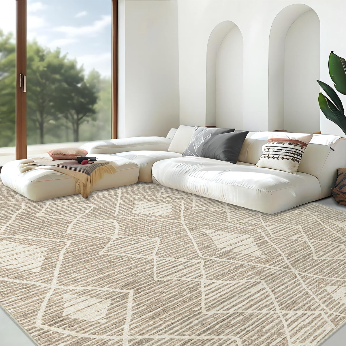 Area Rug 4x6 Geometric Rug: Washable Boho Moroccan Rugs Soft Farmhouse Rug, Modern Neutral Stain Resistant Indoor Floor Carpet for Livingroom Bedroom Dining Table Nursery(Modern Beige,4'x6')