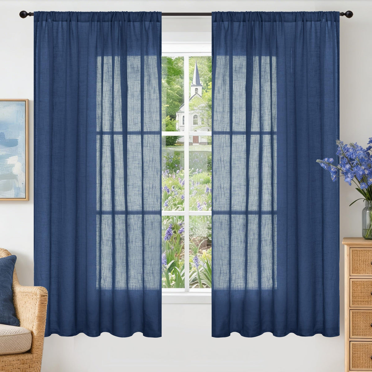 BGment Linen Sheer Curtains 84 Inches Long 2 Panels Set for Living Room