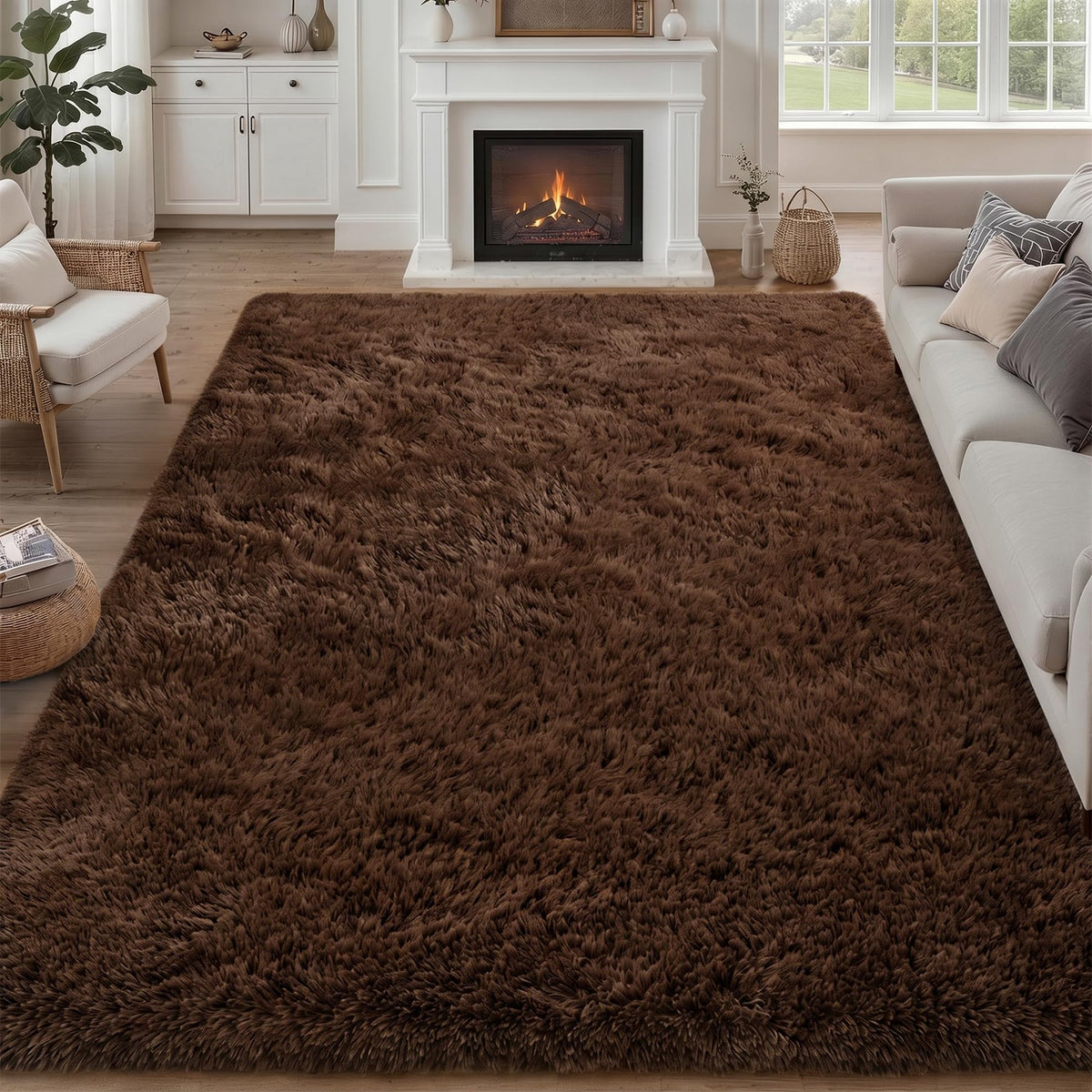 8x10 Area Rug Living Room Bedroom: Fluffy Plush Shag Carpet Black