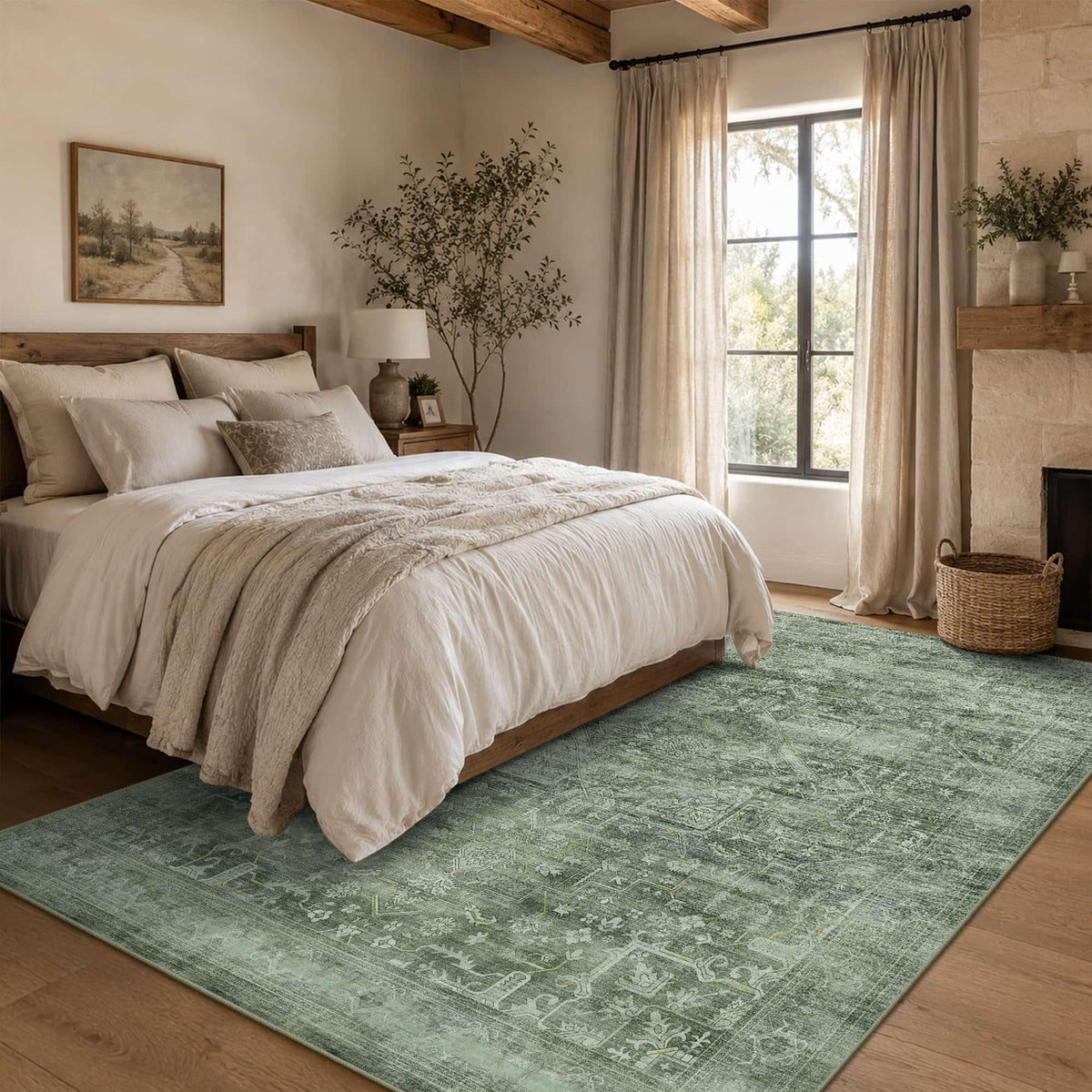 8x10 Washable Boho Area Rug, Dark Beige Farmhouse for Living Room